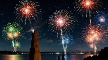 a night sky lit up by fireworks