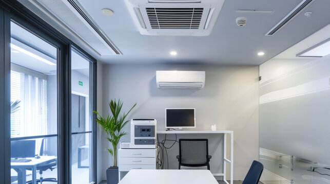 Modern Ceiling-Mounted Air Conditioning System in a Stylish Doctor's Office