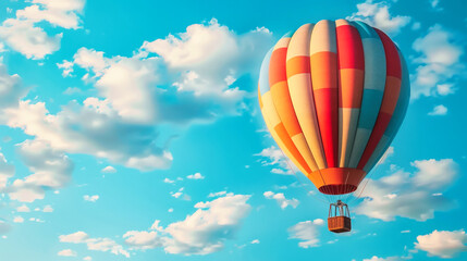 Naklejka premium A hot air balloon floating in the sky with white clouds