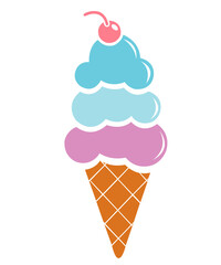 Ice cream clip art design on plain white transparent isolated background for sign, decal, card, shirt, hoodie, sweatshirt, apparel, tag, mug, icon, poster or badge