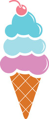 Ice cream clip art design on plain white transparent isolated background for sign, decal, card, shirt, hoodie, sweatshirt, apparel, tag, mug, icon, poster or badge