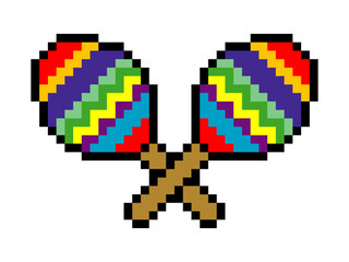 Mexican musical instrument Maracas in pixel art style