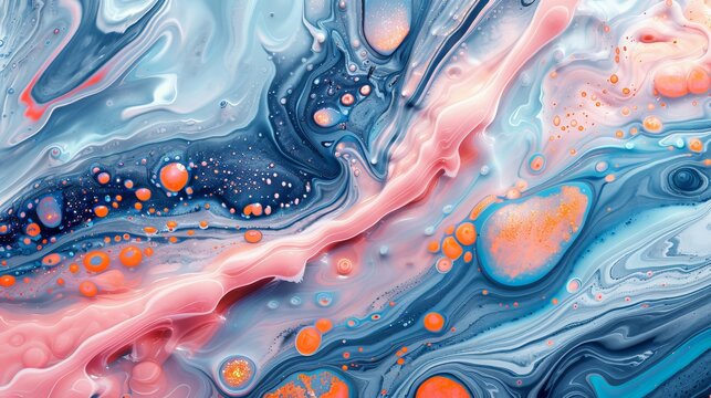 Fluid art marble effect flat design, front view, cultural theme, 3D render,