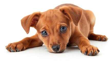 Cute red dog on white background