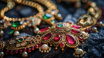 Indian jewelry for females on dark surface