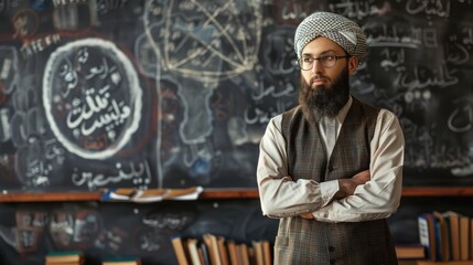 Obraz premium muslim or arab teacher in school class. Back to school