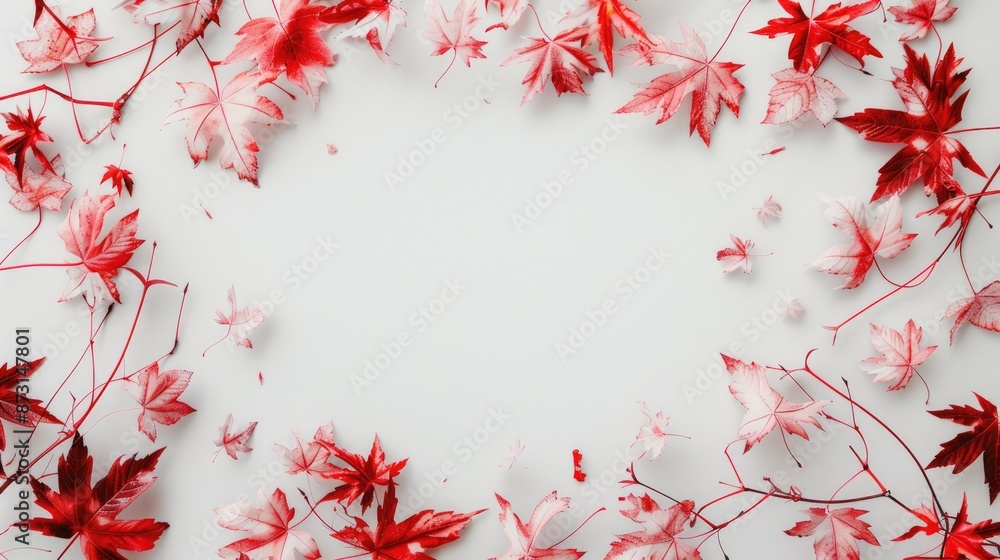 Poster maple leaves fabric frame on white background with vintage filter and soft style