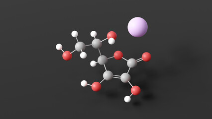 sodium erythorbate molecule 3d, molecular structure, ball and stick model, structural chemical formula e316
