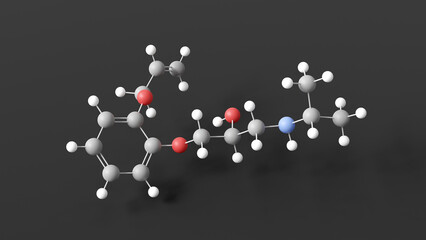 oxprenolol molecule 3d, molecular structure, ball and stick model, structural chemical formula non-selective beta blocker