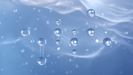 succinate molecular structure, 3d model molecule, dicarboxylic acid dianion, structural chemical formula view from a microscope