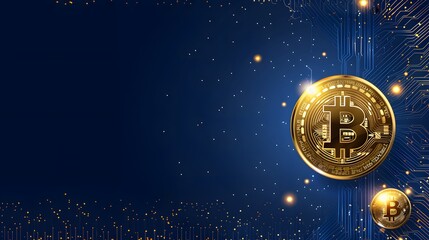 golden bitcoin on dark blue background