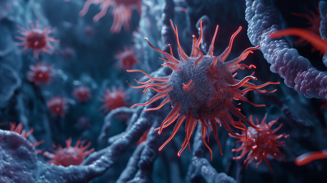 Enterovirus, a picornavirus that causes infectious diseases: hand, foot, mouth disease, herpangina. Echovirus, rhinovirus infections. single-stranded RNA genome, medical 3D.Generative AI.