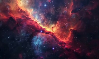 Fototapeta premium Cosmic Nebula with Explosive Colors and Starbursts, Galactic Abstract Wallpaper