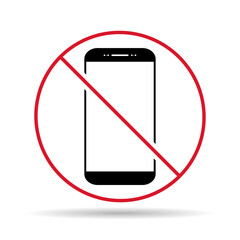 Mobile forbidden shadow icon, no use phone sign, ban smartphone label vector illustration