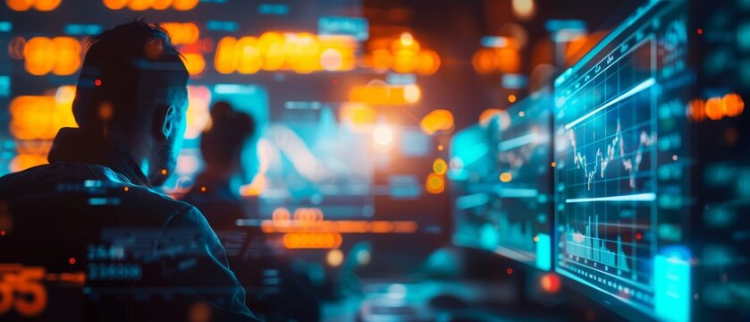 Business team analyzing stock performance in a conference room, collaborative strategy, concept