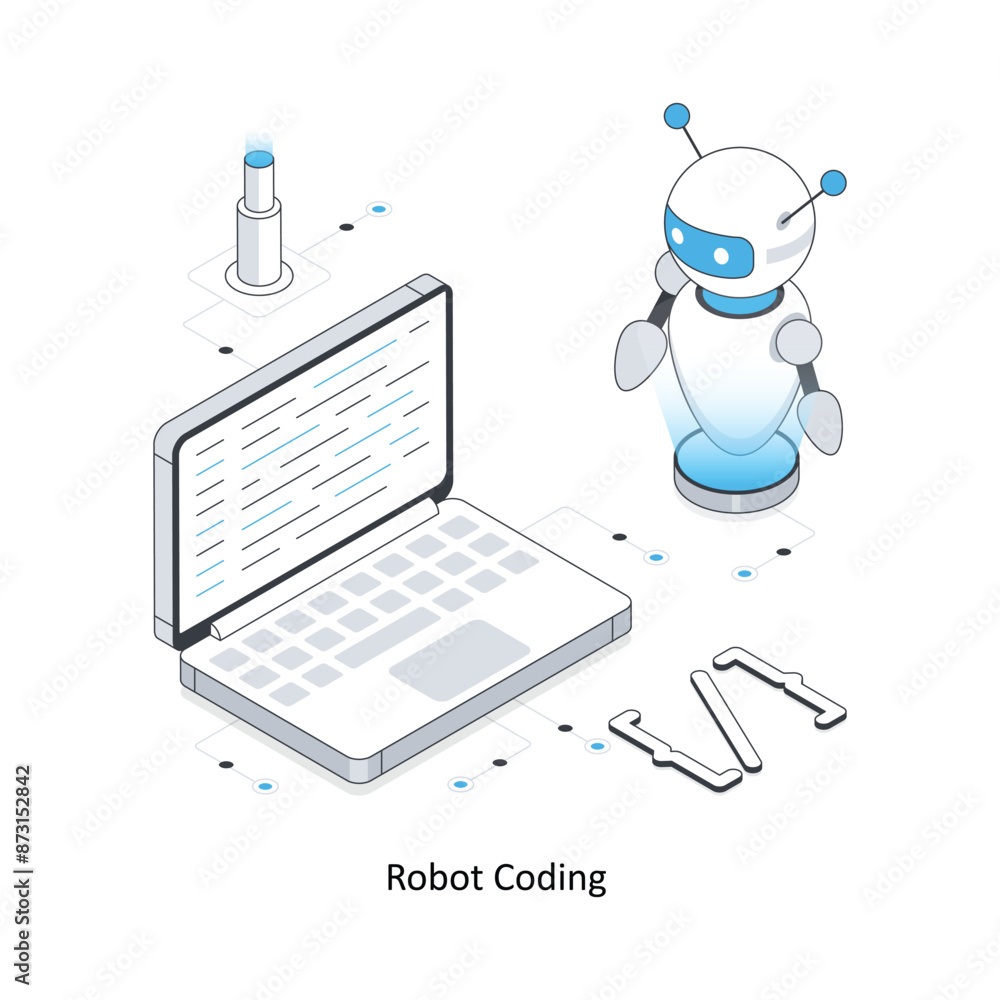 Poster robot coding isometric stock illustration. eps file stock illustration