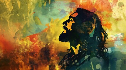Fototapeta premium Abstract portrait of Jesus in colorful artistic background. Creativity, spirituality, meditation, hope, artistic expression concepts.