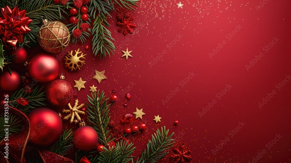 Poster christmas themed red background with festive border and space for text