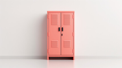 Pink school locker with dual doors and combination locks, standing against a white background, ideal for student use.