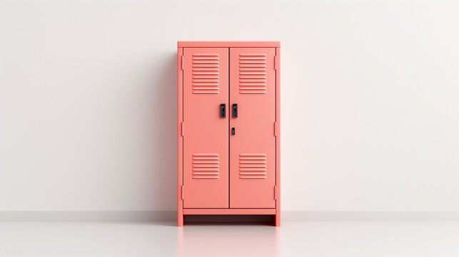 Pink school locker with dual doors and combination locks, standing against a white background, ideal for student use.