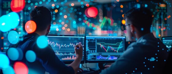 Business team analyzing stock performance in a conference room, collaborative strategy, concept