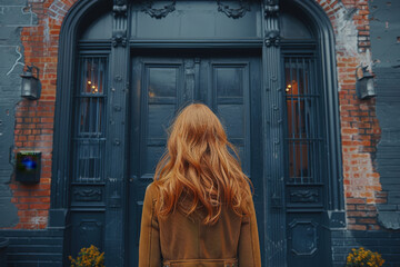 An individual stands before a large and ornate vintage doorway, embodying curiosity and anticipation, ready to step into the unknown and explore new opportunities.