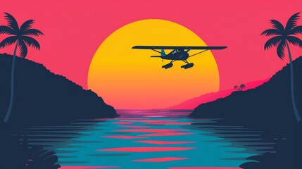 Vintage-style travel poster featuring a tropical island paradise