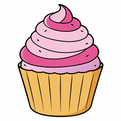 cupcake with pink cream vector illustration 
