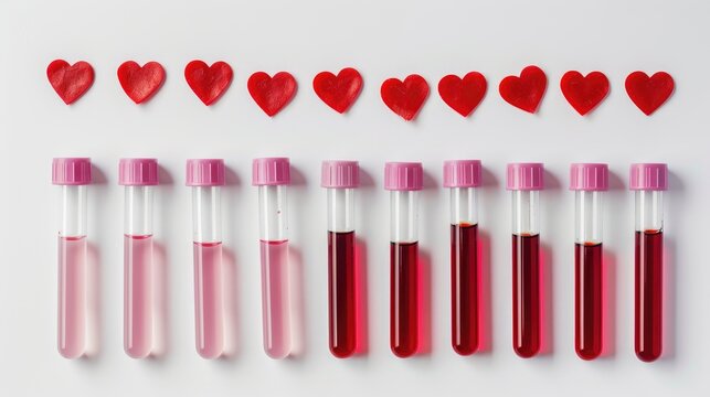 Blood sample for cholesterol and fat levels test on white background