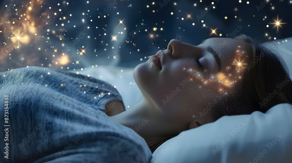 Poster dynamic sleep cycle with rapid eye movement animation of resting person