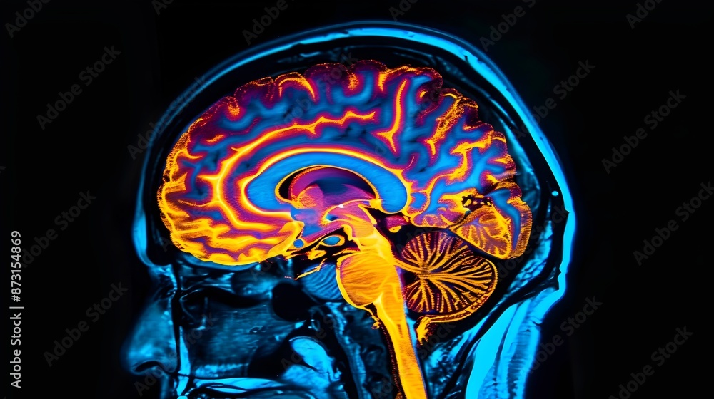 Poster detailed brain mri scan highlighting rem sleep activity patterns in neurological imaging