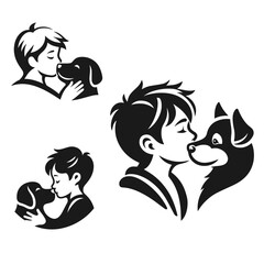 Kid loving dog very cute logo vector silhouette isolated on white background