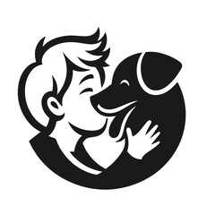 Kid loving dog very cute logo vector silhouette isolated on white background