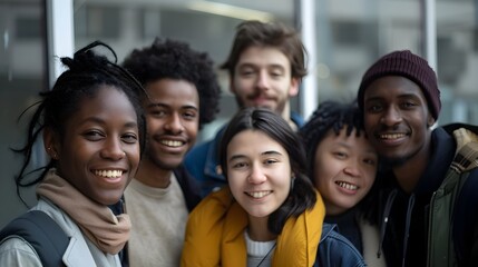 Obraz premium Diverse Group of Young Students or Friends Smiling Together on Campus