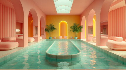 Obraz premium Minimalistisches und helles Design von einem leeren Spa mit Wasserbecken