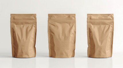 Brown craft paper bag template for food packaging on white background Mockup collection