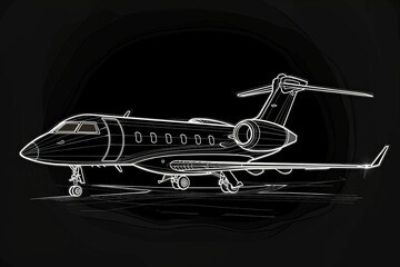 An elegant blueprint side view of a futuristic jet airplane, showcasing advanced aerodynamics and cutting-edge engineering of contemporary aircraft design.