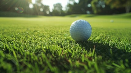 Golf ball prepared for play on green grass of golf course