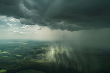 Fototapeta premium Above the Europe area, supercell storm clouds amassed, transforming the once serene sky into a dramatic spectacle that presaged the impending heavy storm and thunderstorm