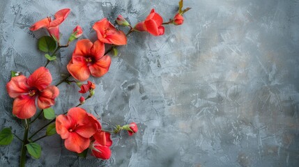 Red campsis flower on gray background in spring and summer