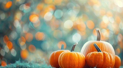 Close up pumpkins at outdoor market with space for text