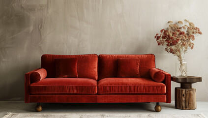 Stylish Velvet Sofa in Modern Living Room
