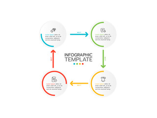 Circular scheme with 4 option or elements. Concept of cyclic business process with 4 stages. Minimal infographic design template. Modern flat vector illustration for data visualization.