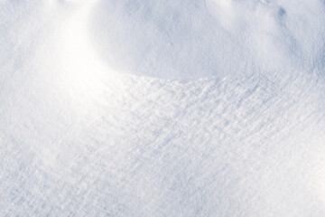 Snow background, close-up. Fluffy winter texture for publication, poster, screensaver, wallpaper, postcard, banner, cover, post. High quality photo