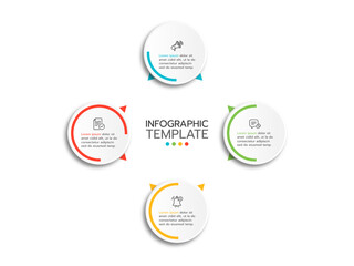 Circular scheme with 4 option or elements. Concept of cyclic business process with 4 stages. Minimal infographic design template. Modern flat vector illustration for data visualization.