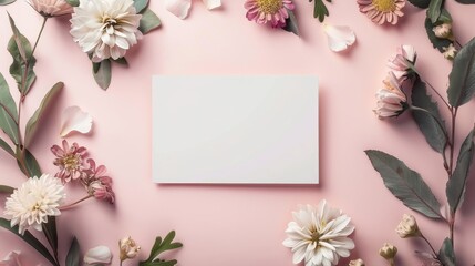 Floral Frame on Pink Background With Blank Card Mockup