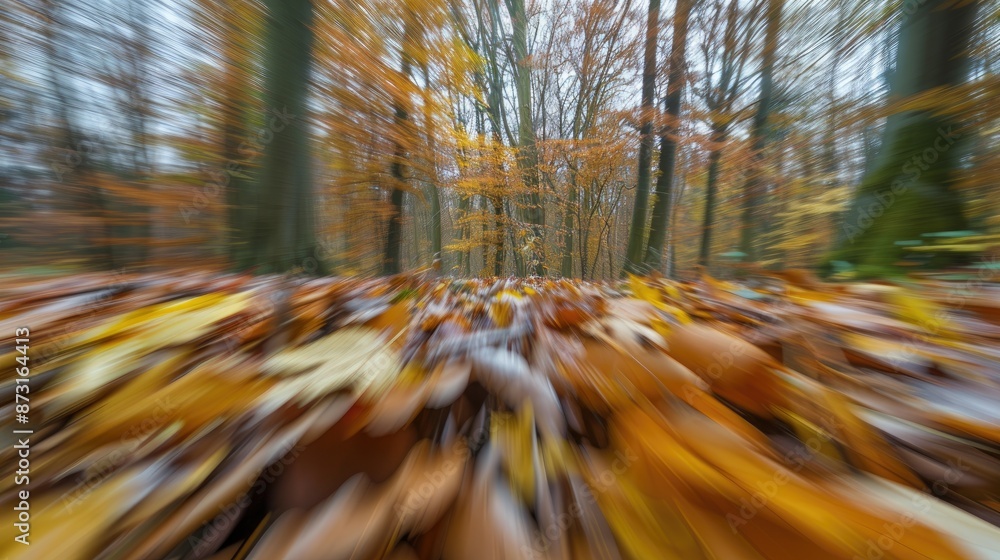 Poster forest floor with autumn leaves creating a blurred backdrop