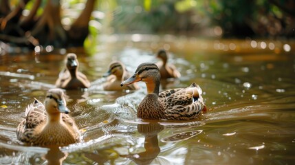 Ducks swimming in a pond s natural setting