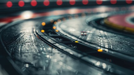 Obraz premium Puzzle racetrack on empty background with defocused close up shot and copy space