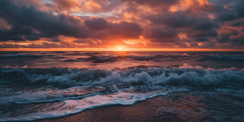 Sunset  and Crashing Waves
